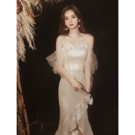 晚礼服裙女宴会气质高级感主持人年会鱼尾亮片连衣裙轻奢小众高端商品大图
