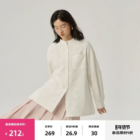 omont蛋挞家 假两件白色蕾丝衬衫春季新小众立领宽松长袖衬衣商品大图