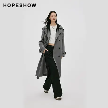 红袖立领设计帅气落肩风衣hopeshow2024春新款显瘦高级感长款外套图片