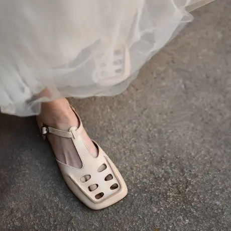 Artmu阿木原创平底包头凉鞋女2024年新款真皮方头软底T字带凉鞋商品大图