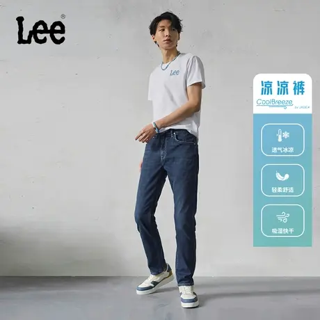 Lee商场同款24春季新品705标准锥形精玉透凉中蓝色男牛仔裤凉凉裤图片