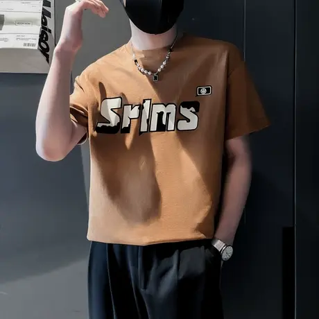 t恤男夏季潮牌简约轻熟字母短袖t恤2024新款重磅ins休闲半袖上衣商品大图