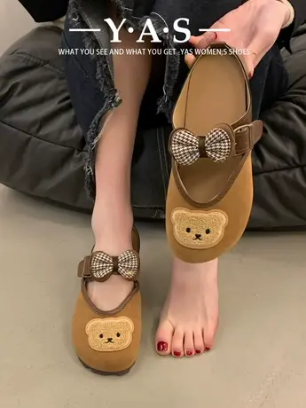 包头半拖鞋女夏外穿2024年新款春季可爱蝴蝶结百搭复古平底凉拖鞋商品大图