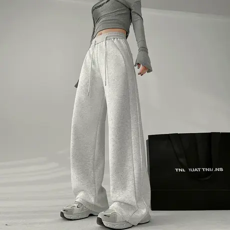 美式阔腿运动裤女春秋2024年新款高腰显瘦宽松直筒垂感休闲卫裤子商品大图