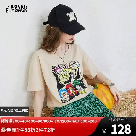 妖精的口袋短袖t恤女2023夏季新款印花半袖设计感短款显瘦上衣潮图片