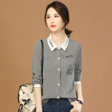 韩潮袭人高级感格子印花长袖衬衣2023秋季新款女士衬衫设计感小众图片
