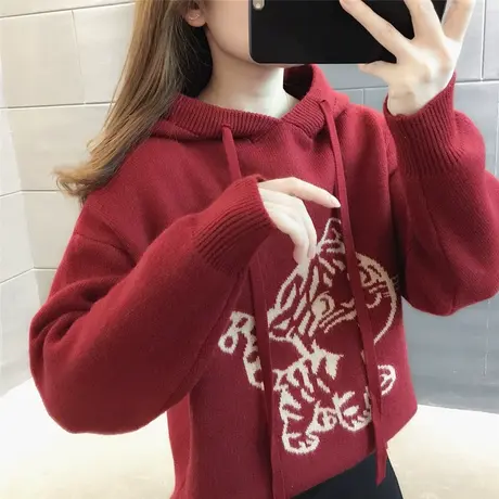 连帽开春虎年针织毛衣打底衫2023新款上衣女士显白气质洋气宽松潮图片
