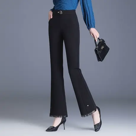 微喇裤女春季2023新款高腰垂感显瘦弹力黑色西装裤气质长裤喇叭裤图片