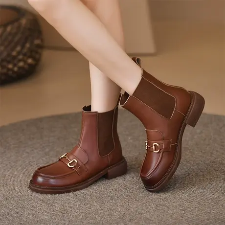 吐火罗22秋冬新款袜靴休闲百搭瘦瘦靴复古英伦短靴超火厚底弹力靴商品大图