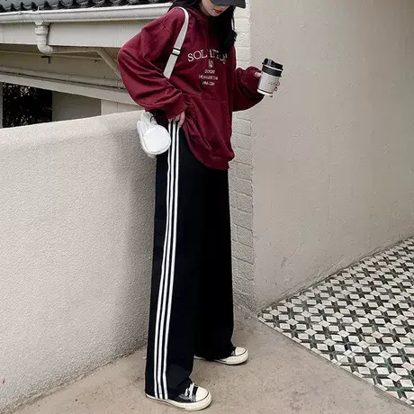 黑色阔腿裤女春秋夏季2023新款宽松直筒学生显瘦薄款休闲运动卫裤商品大图