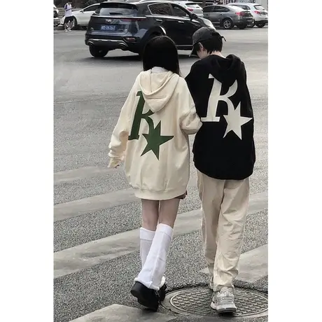 R星潮牌卫衣女春秋季薄款2023宽松连帽情侣装古着vintage外套上衣图片