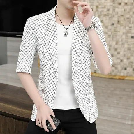 夏季七分袖西服男帅气修身高品质中袖小西装短袖单西青年个性夜店商品大图