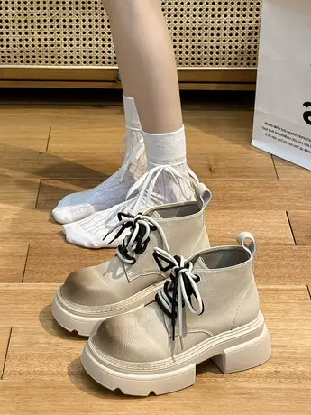 马丁靴女夏薄款2023新款黑色短筒厚底法式工装复古甜酷小众短靴子商品大图