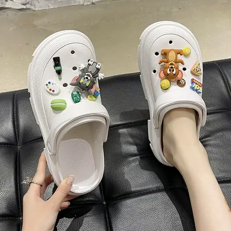 外穿洞洞鞋女夏季可爱猫和老鼠厚底包头半拖鞋踩屎感防滑沙滩凉鞋商品大图