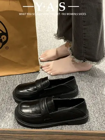小皮鞋女英伦风单鞋2024年新款春季复古平底乐福鞋黑色一脚蹬女鞋商品大图