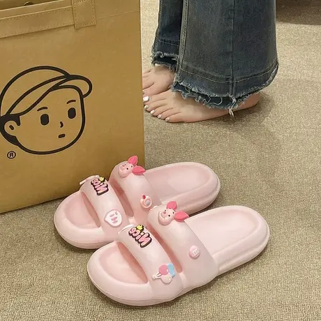 eva拖鞋女夏季厚底外穿卡通可爱小猪双带室内居家浴室防滑凉拖鞋商品大图