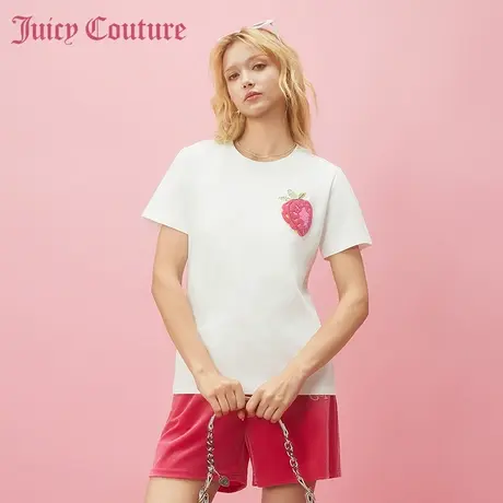 Juicy Couture橘滋2024早春穿搭新款奶油草莓图毛巾绣女式T恤打底商品大图