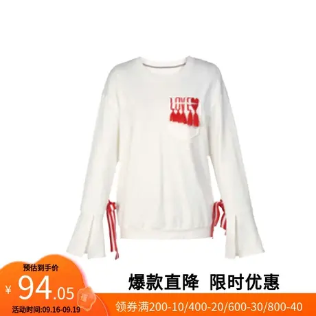 【艾格】系带长袖T恤女2023春季新款开叉喇叭袖甜美可爱风上衣商品大图