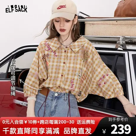 妖精的口袋复古格子防晒衬衫女2023夏季新款小衫宽松薄款长袖上衣商品大图
