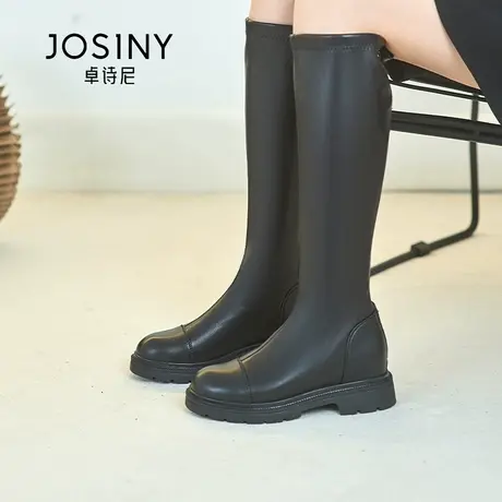 卓诗尼2023冬季新款爆款显瘦时装靴女长靴时尚学院风厚底皮靴子女图片
