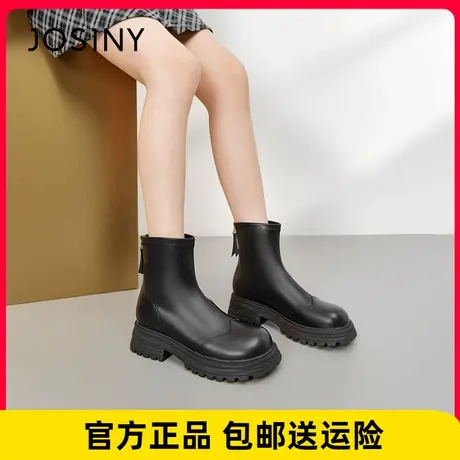 卓诗尼切尔西女短靴2022秋冬新款粗跟韩版ins女靴后拉链低跟靴女图片