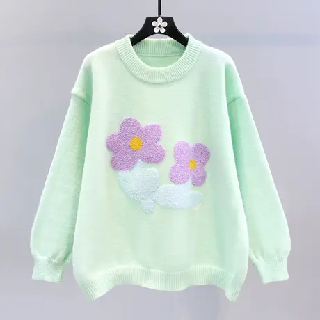 日系刺绣花朵毛衣女秋冬2023年新款宽松学院风设计感洋气针织上衣图片