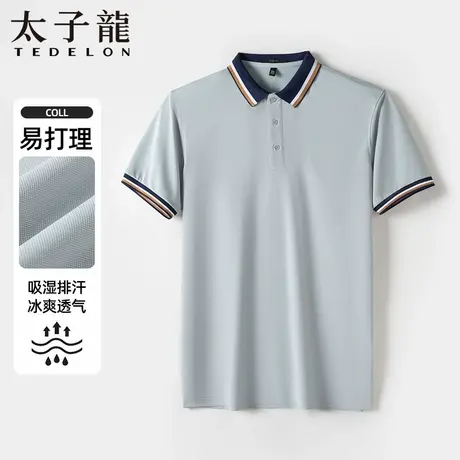 TEDELON/太子龙撞色拼接夏新款简约轻商务休闲男士翻领短袖POLO衫图片
