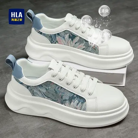 HLA/海澜之家男鞋新款夏季潮流拼接舒适休闲板鞋免系带布鞋小白鞋商品大图