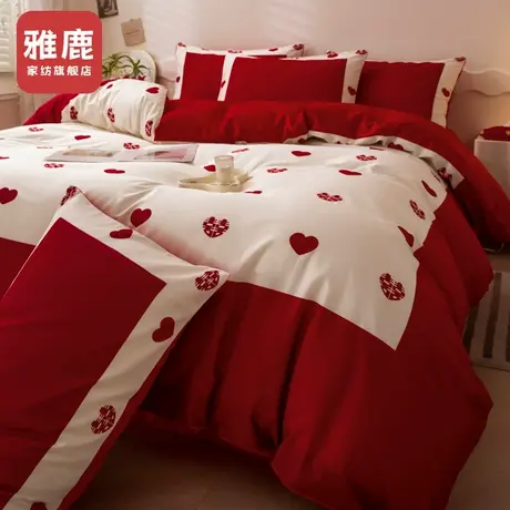 雅鹿高级感结婚四件套红色婚被喜被结婚陪嫁被套床单床上用品冬季商品大图