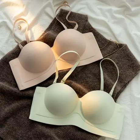 小胸聚拢内衣女秋冬无痕舒适胸罩无钢圈收副乳防滑无肩带美背文胸商品大图
