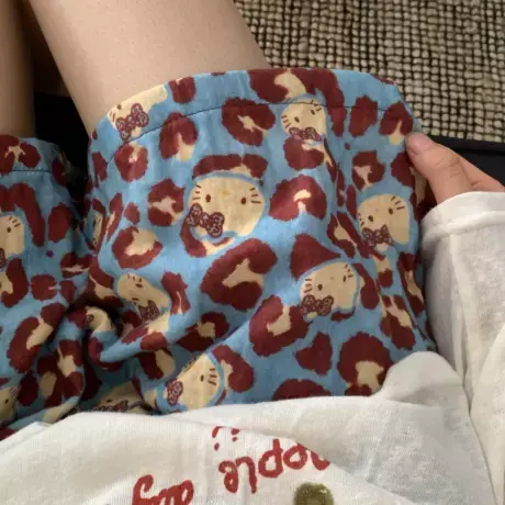 可爱卡通a类纯棉双层纱布睡裤女短裤夏季休闲可外穿遛弯家居裤子商品大图