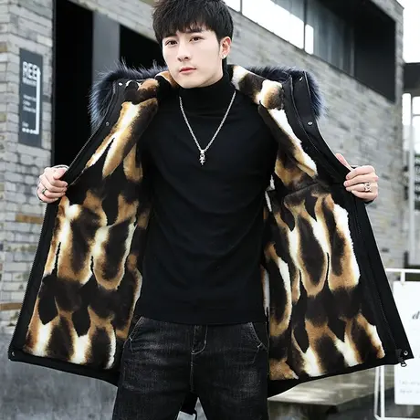 男士冬季外套加绒加厚棉衣2023新款帅气棉服中长款派克服冬装棉袄商品大图