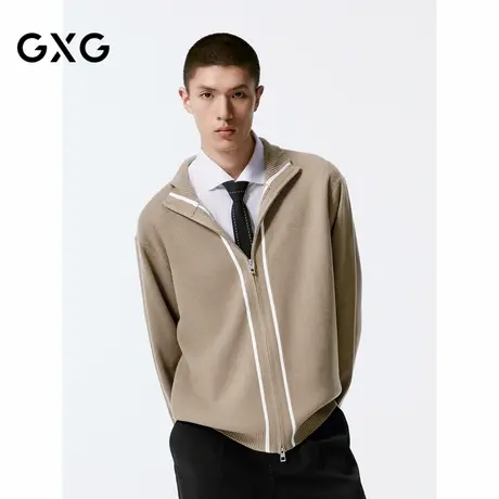 GXG男装 高领开襟毛衫撞色条纹针织衫 24年秋G24X303001商品大图