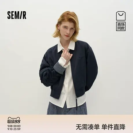 商场同款|森马外套女秋棒球领假两件宽松2025新款气质学院风夹克商品大图