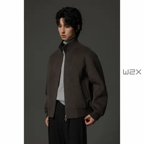 w2x秋冬季立领双面羊毛呢夹克男短款妮子外套高级感痞帅休闲上衣商品大图