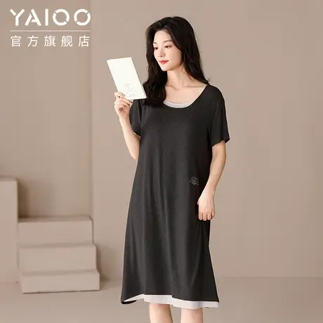 雅鹿带胸垫女士睡裙2025年夏季冰丝薄款假两件可外穿家居服连衣裙商品大图
