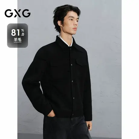 GXG男装 黑色植绒印花通勤短款大衣 24冬品G24X064007图片
