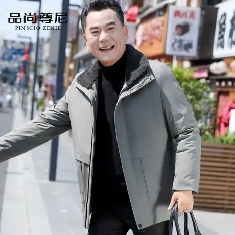男士羽绒棉服简约纯色翻领休闲款40-50岁中老年爸爸冬装棉衣外套商品大图