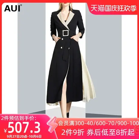 设计感气质女神范中长款黑色风衣女秋冬2023新款拼接过膝大衣外套商品大图