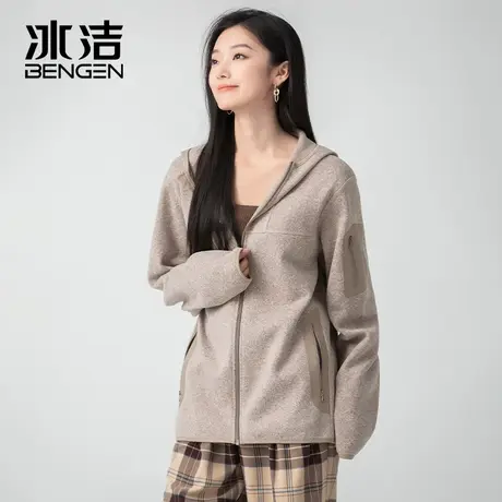 冰洁开衫卫衣女2023秋冬休闲纯色防寒保暖冲锋衣内胆连帽外套HKYR商品大图