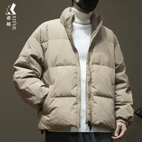 希越新国标白鸭绒防水羽绒服外套男秋季宽松大码保暖纯色无帽棉衣商品大图