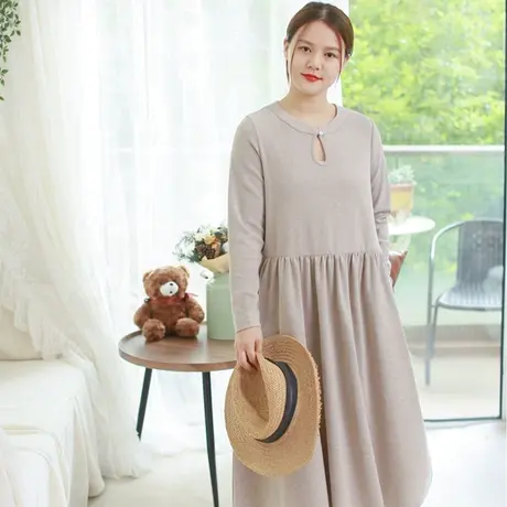 胖妹妹秋冬新中式修身显瘦仿羊绒连衣裙大码微胖肌理感长袖打底裙商品大图