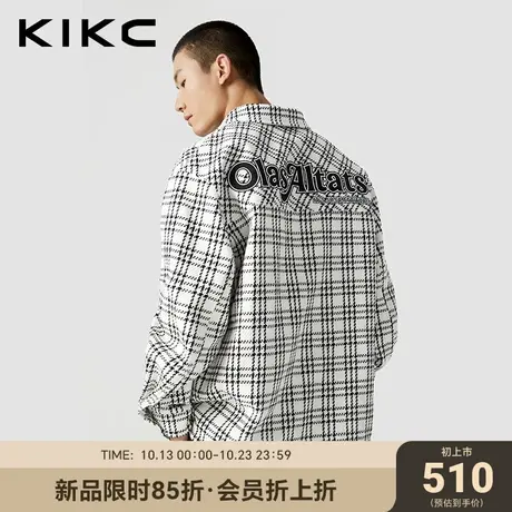 kikc夹克外套男2023秋季新款商场同款字母刺绣日系格纹小香风外套图片