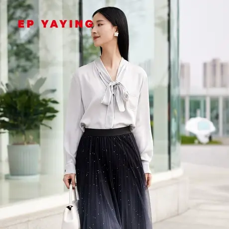 [真丝系列]EP雅莹女装职场缎面设计感飘带衬衫 秋装商场同款2210B图片
