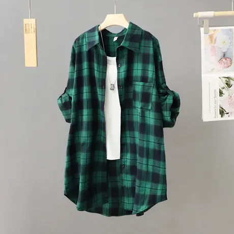 今年流行漂亮衬衫外套女宽松韩版设计感小众中长款格子衬衣开衫潮图片