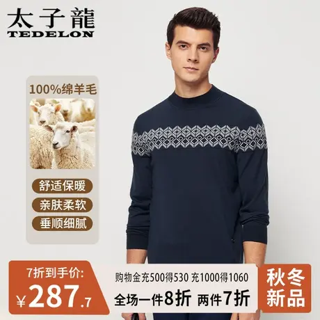 商场同款太子龙半高领长袖毛衫23秋新款加厚保暖休闲印花毛衣男士商品大图