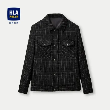 HLA/海澜之家时尚翻领衬衫夹克23秋季新格子潮流工装风个性外套男商品大图