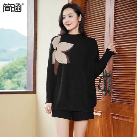 简涵大码女装2023新款秋冬装胖mm宽松半高领提花毛衣女上衣200斤图片