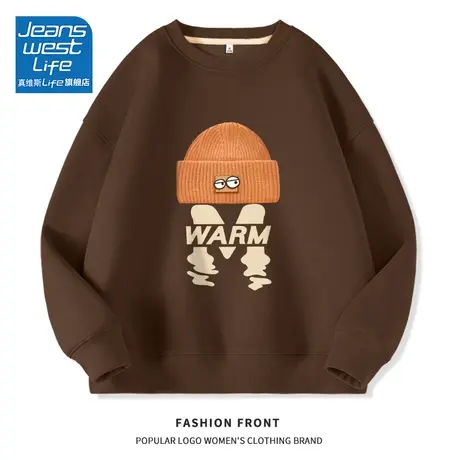 真维斯LIFE圆领卫衣女2023新款爆款美式复古情侣装无性别外套女C商品大图