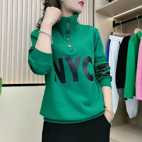 卫衣女2023新款春秋长袖薄款上衣韩版时尚百搭立领纽扣显瘦女装潮商品大图